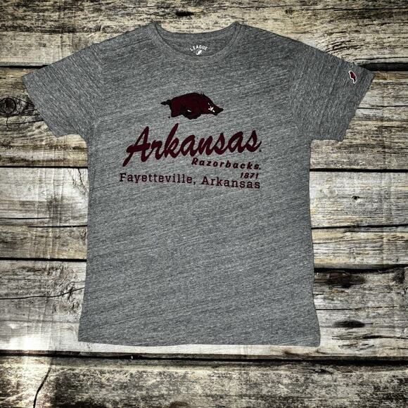 League 91 Other - Arkansas Razorbacks League 91 Logo Heather Gray T Shirt Adult Size Small